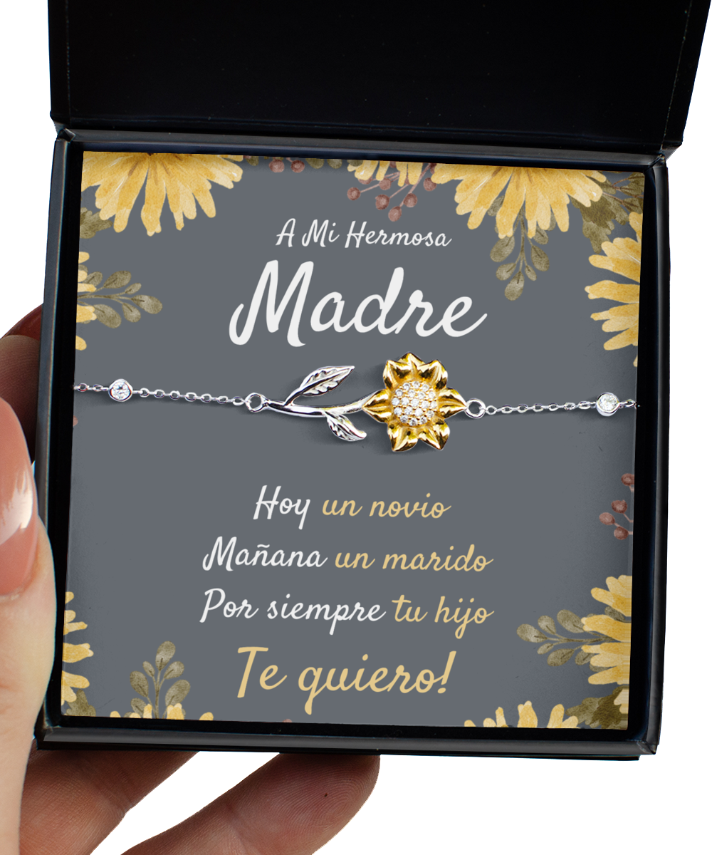 Spanish Mother Wedding Gift from Groom, Groom to Mom Gift, Sunflower Bracelet, Son to Mom Wedding Gift, A Mi Hermosa Madre