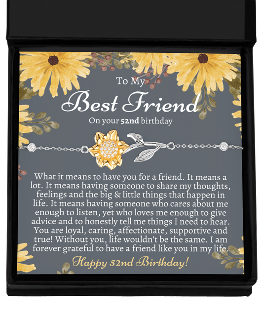 Gift For Best Friend 52nd Birthday - Sterling Silver 925 Sunflower Bracelet