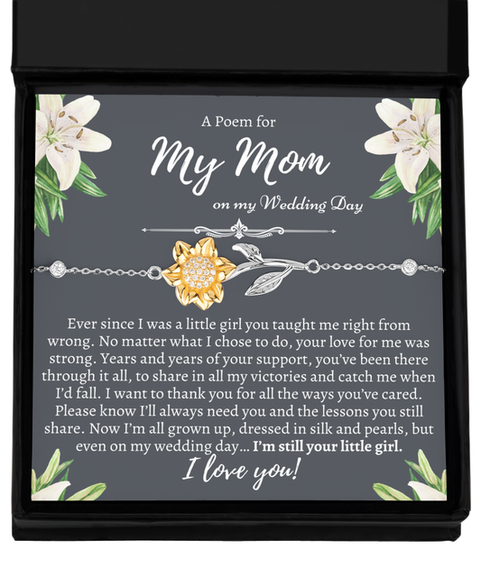 To My Mother on my wedding day, Mother of the Bride Gift from Daughter, Mom Wedding Gift, Sunflower Bracelet