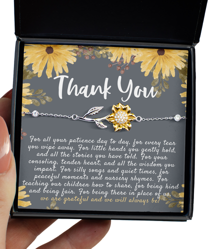 Thank You Sunflower Bracelet, Baby Sitter Appreciation Gift, Baby Sitter Gift, Baby Sitter Birthday Gift