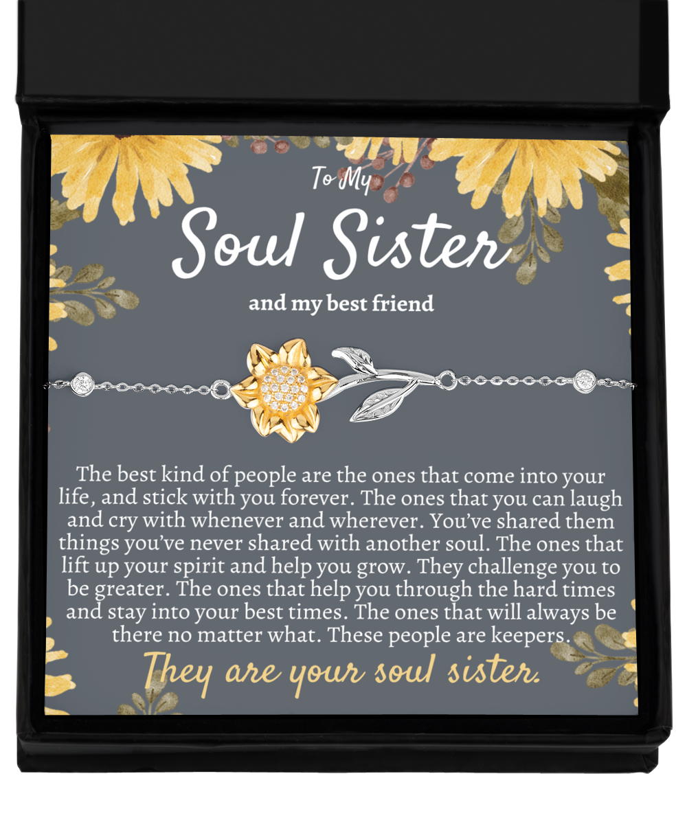 Soul Sister Sunflower Bracelet Silver 925, Best Friend Gifts, Gift for Soul Sister, Unbiological Sister Gifts