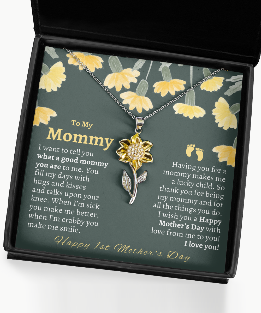 First Time Mom Mothers Day Sunflower Necklace Gift