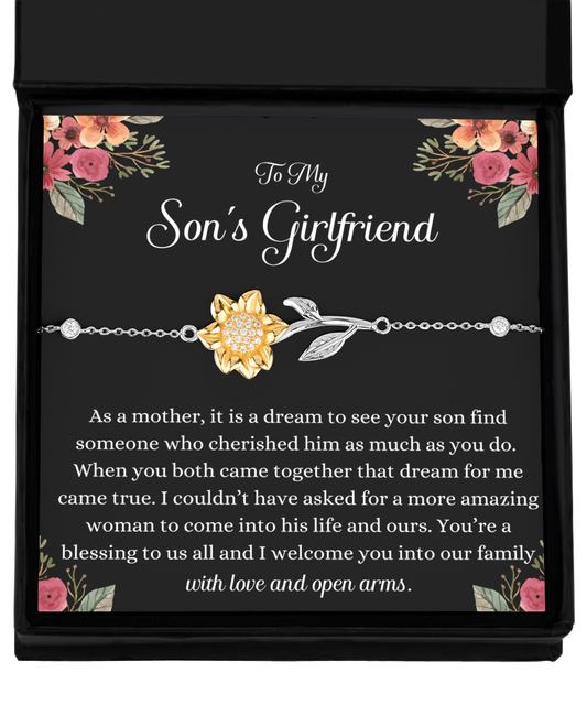 Sons Girlfriend Gift, Sunflower Bracelet, Meaningful Gift for Sons Girlfriend, Best Gift, Birthday Gift, Christmas Gift, Jewelry Gift Box