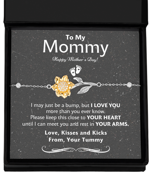 Mom To Be Mothers Day Gifts, New Mom Mothers Day Jewelry, Sunflower Bracelet, Silver 925, Mothers Day Gift for Pregnant Wife, Bump to Mom