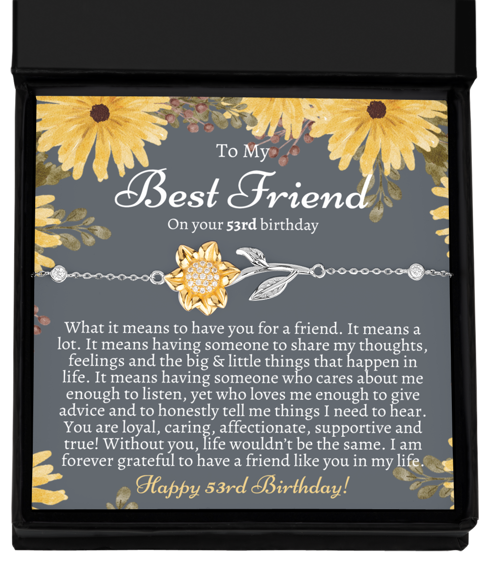 Gift For Best Friend 53rd Birthday - Sterling Silver 925 Sunflower Bracelet