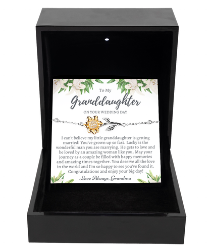 Granddaughter Wedding Gift from Grandma, Sunflower Bracelet, Silver 925, To My Granddaughter on Her Wedding Day, Nana to Bride, Meaningful