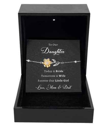 Daughter Wedding Day Gift from Mom & Dad, Our Daughter Wedding Gift, Sunflower Bracelet Silver 925