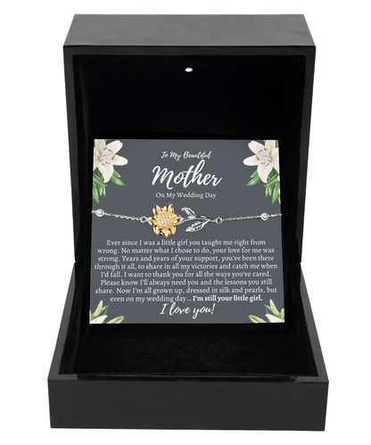 To My Mother on my wedding day, Mother of the Bride Gift from Daughter, Mom Wedding Gift, Sunflower Bracelet