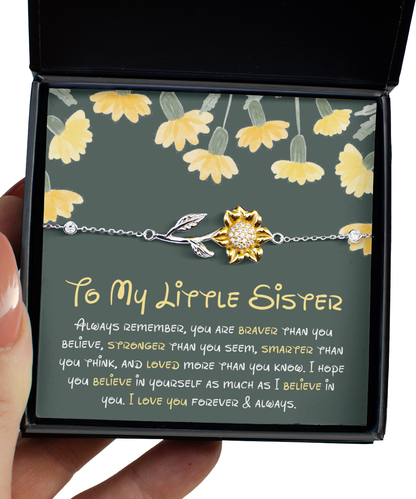 Little Sister Birthday Gift, Little Sister Gift from Big Sister, Little Sister Gift from Brother, Sunflower Bracelet, To My Little Sister