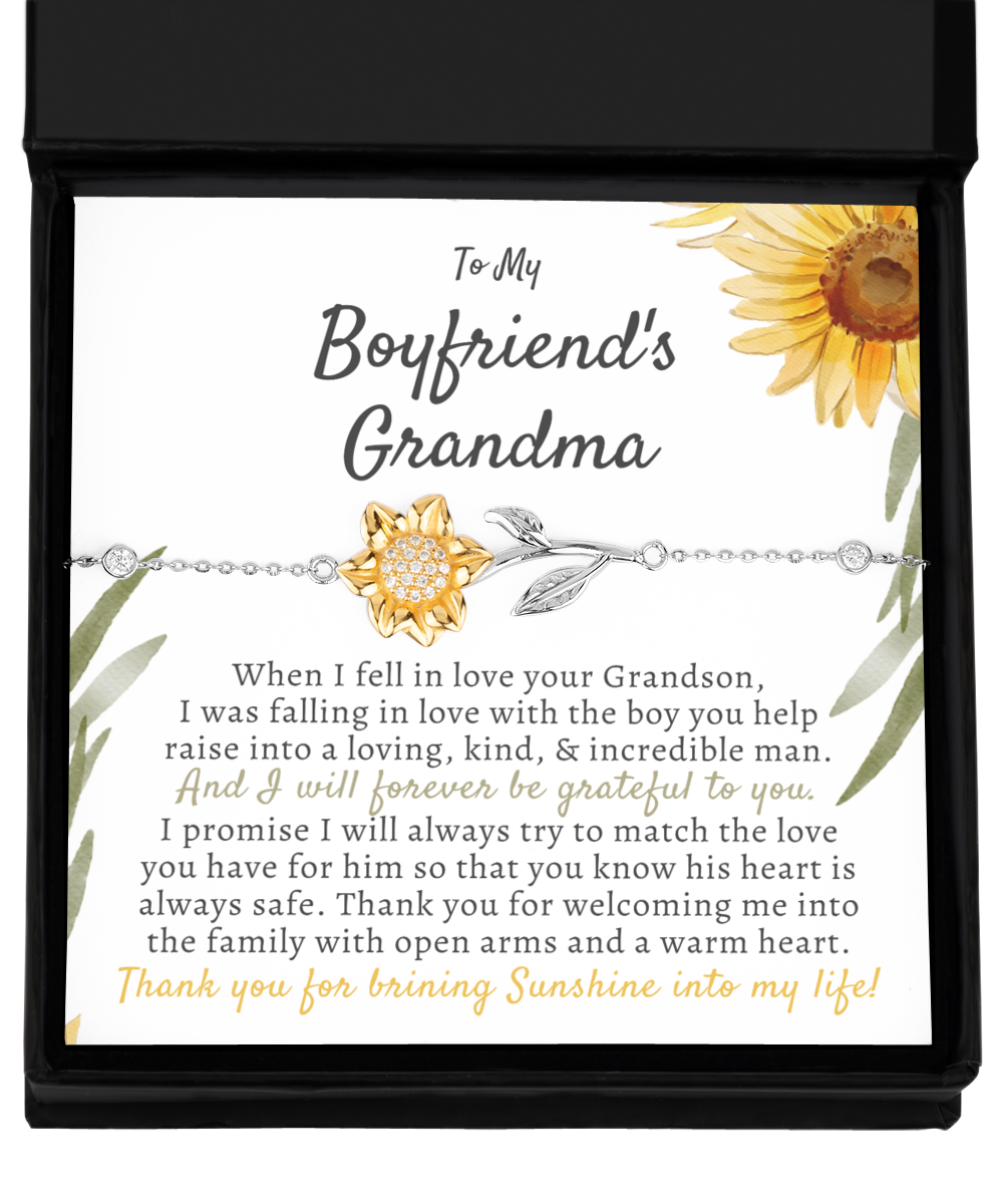 To My Boyfriends Grandma, Boyfriend Grandmother Gift, Sunflower Bracelet, Birthday, Mothers Day