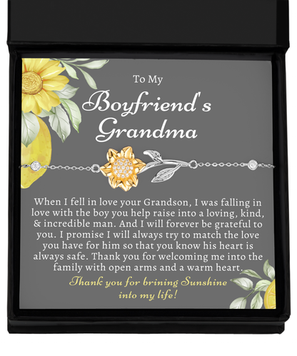 To My Boyfriends Grandma, Boyfriend Grandmother Gift, Sunflower Bracelet, Birthday, Mothers Day