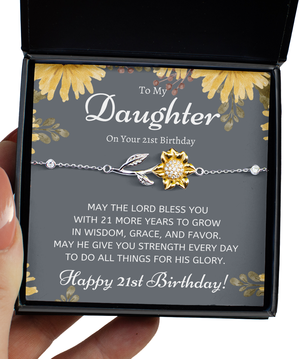 Christian Daughter 21st Birthday Gift, Sunflower Bracelet, Daughter Birthday Jewelry, 21st Birthday Gift for Christian Daughter