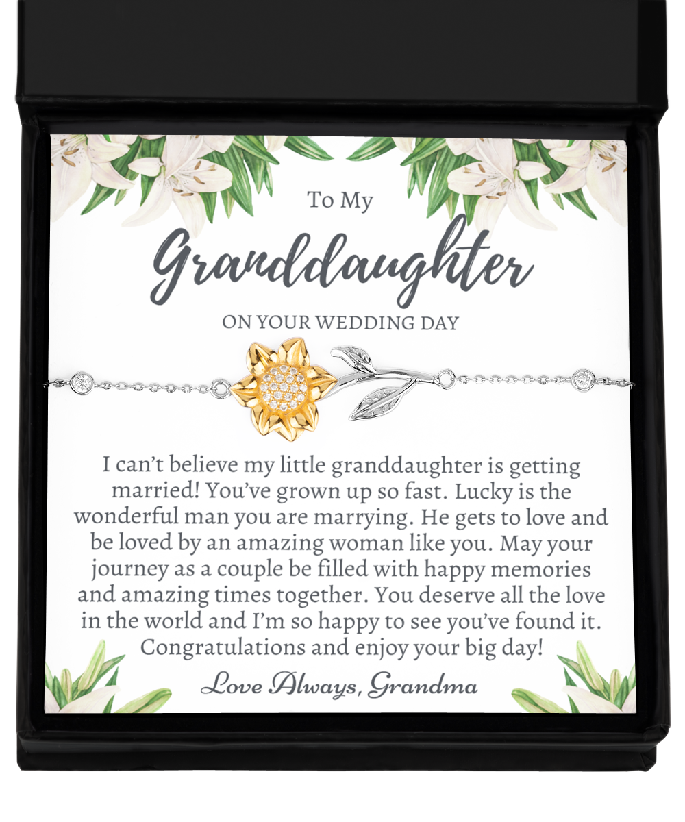 Granddaughter Wedding Gift from Grandma, Sunflower Bracelet, Silver 925, To My Granddaughter on Her Wedding Day, Nana to Bride, Meaningful