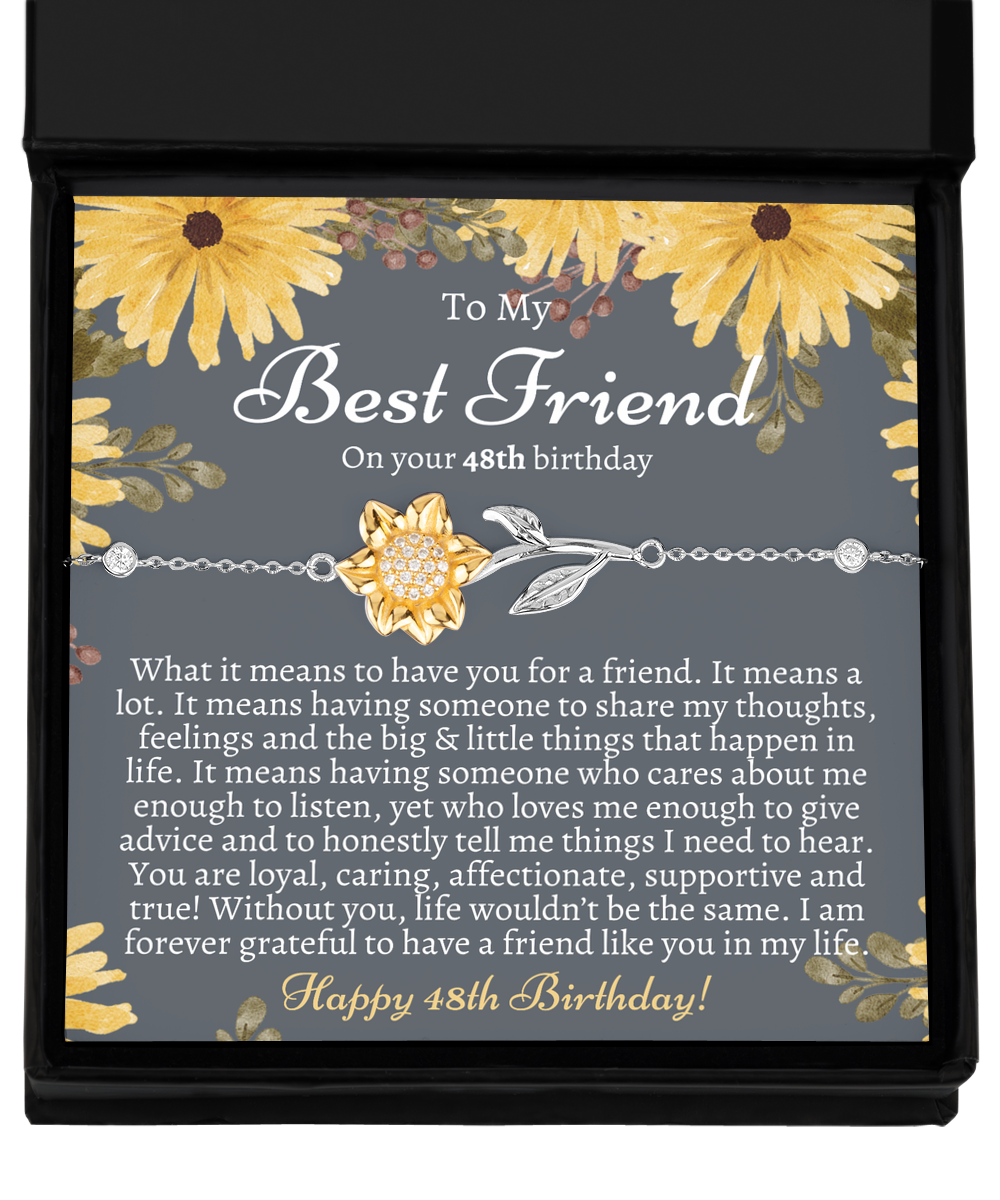 Gift For Best Friend 48th Birthday - Sterling Silver 925 Sunflower Bracelet