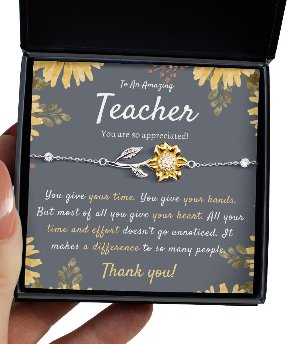 Teacher Gift, Gift for Teacher, Teacher Sunflower Bracelet, Teacher Appreciation Gift, Meaningful Gift