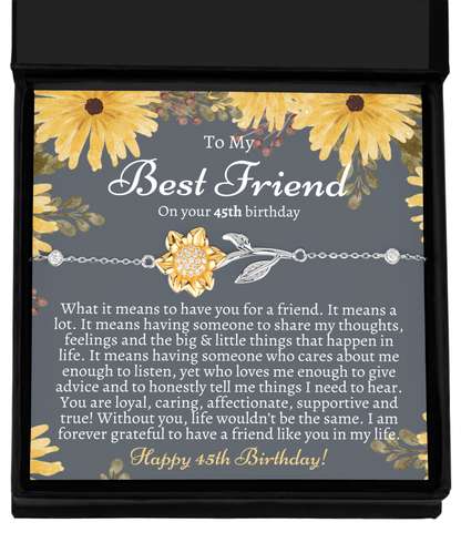 Gift For Best Friend 45th Birthday - Sterling Silver 925 Sunflower Bracelet