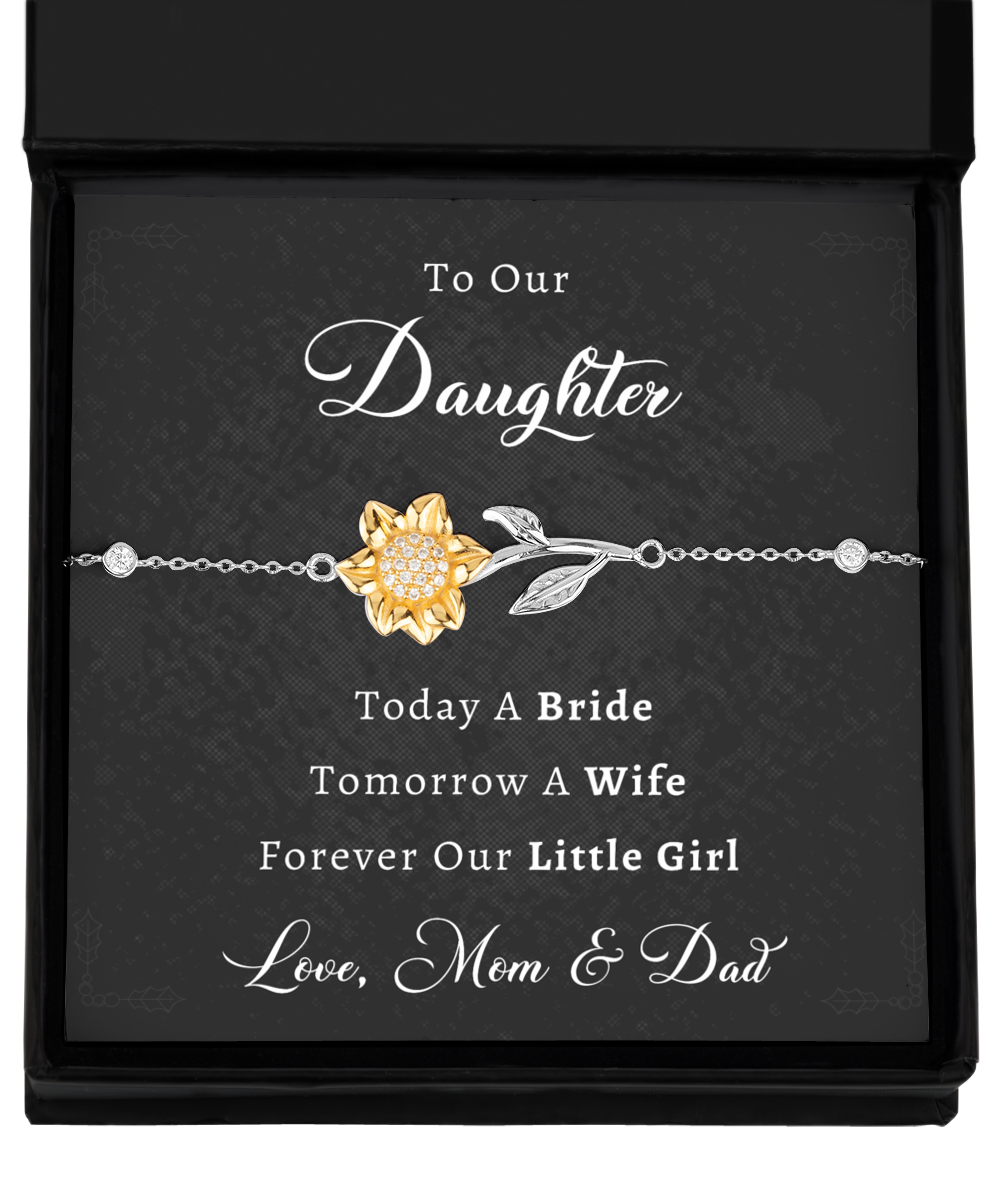 Daughter Wedding Day Gift from Mom & Dad, Our Daughter Wedding Gift, Sunflower Bracelet Silver 925