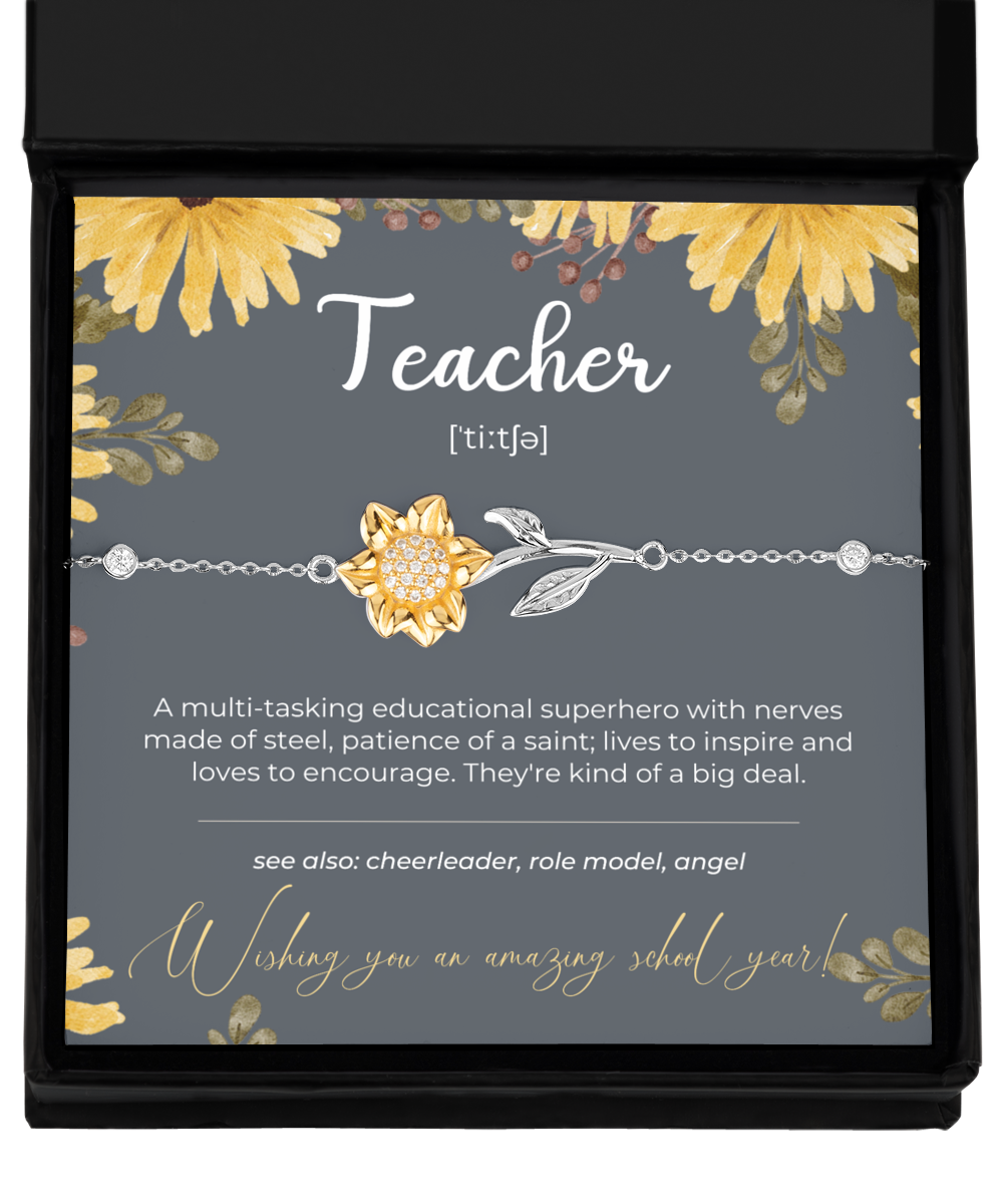 Silver 925 Sunflower Bracelet Teacher Gift Back To School First Day Of School Favors Wish Bracelet Teacher Appreciation Gift