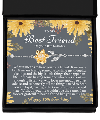 Gift For Best Friend 59th Birthday - Sterling Silver 925 Sunflower Bracelet