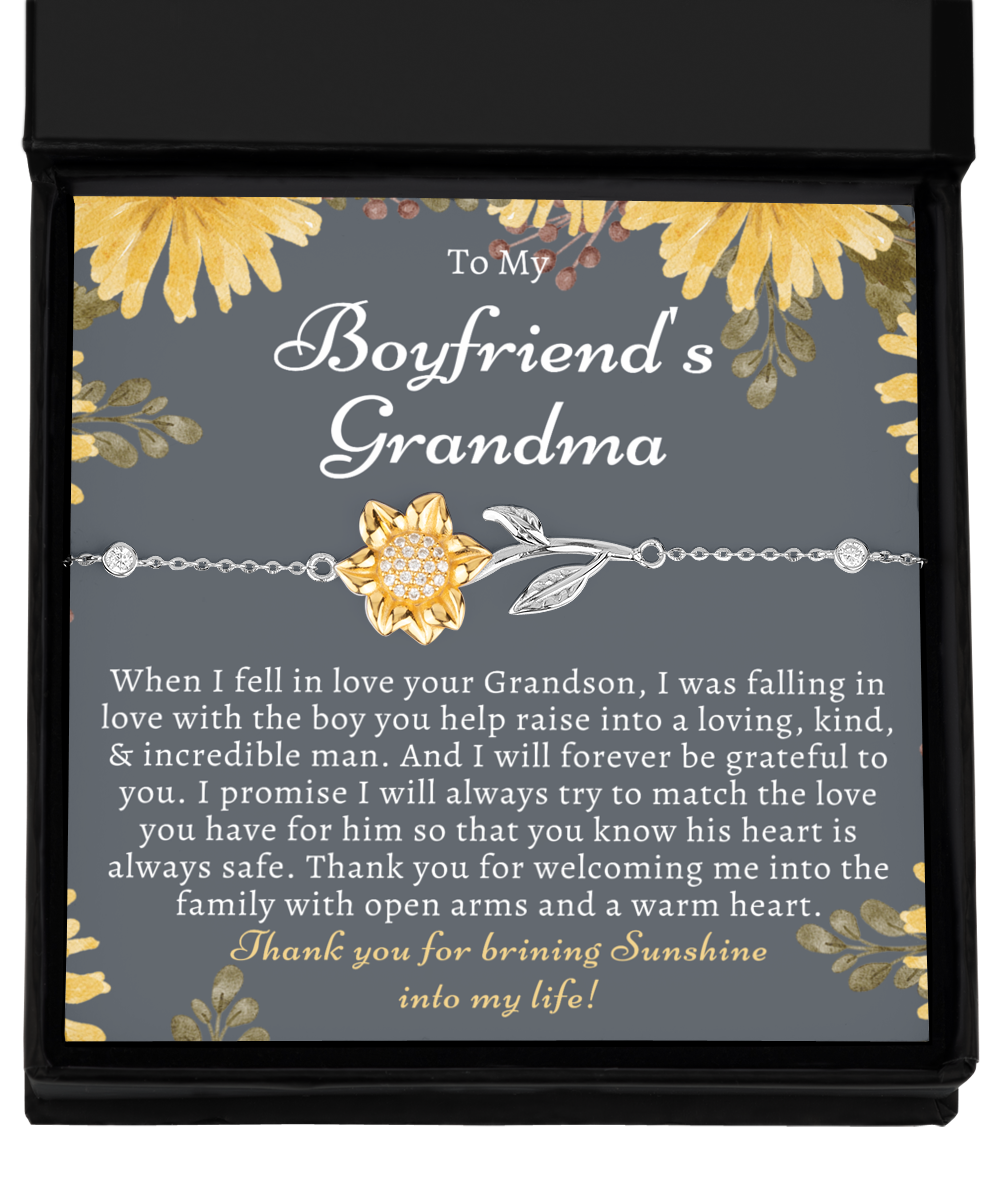 To My Boyfriends Grandma, Boyfriend Grandmother Gift, Sunflower Bracelet, Birthday, Mothers Day