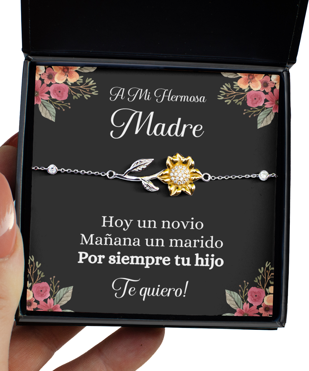 Spanish Mother Wedding Gift from Groom, Groom to Mom Gift, Sunflower Bracelet, Son to Mom Wedding Gift, A Mi Hermosa Madre