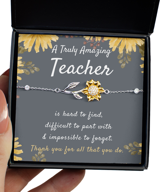 Teacher Gift, Gift for Teacher, Teacher Sunflower Bracelet, A Truly Amazing Teacher Appreciation Gift, Meaningful Gift