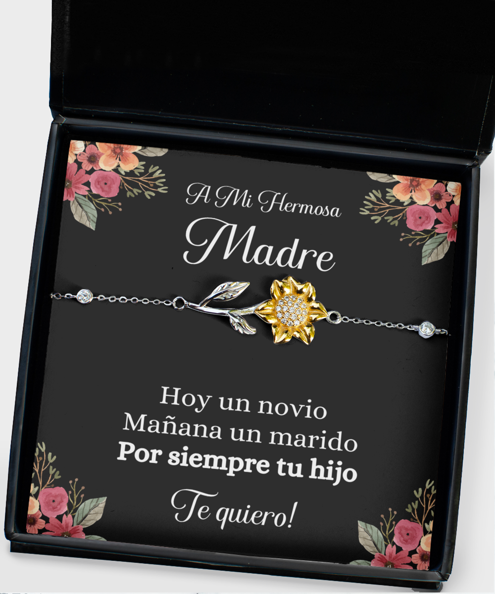 Spanish Mother Wedding Gift from Groom, Groom to Mom Gift, Sunflower Bracelet, Son to Mom Wedding Gift, A Mi Hermosa Madre