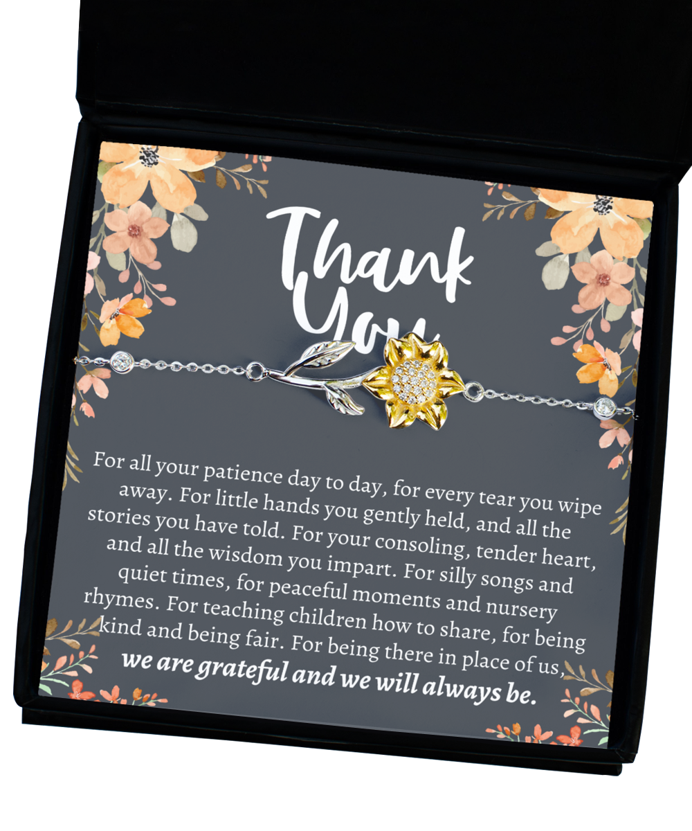 Thank You Sunflower Bracelet, Baby Sitter Appreciation Gift, Baby Sitter Gift, Baby Sitter Birthday Gift, Meaningful Gift, Unique Gift