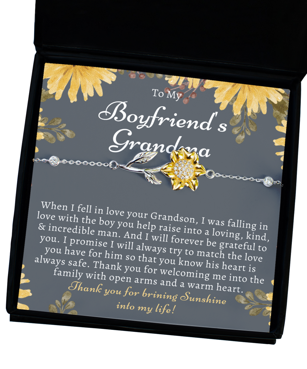 To My Boyfriends Grandma, Boyfriend Grandmother Gift, Sunflower Bracelet, Birthday, Mothers Day