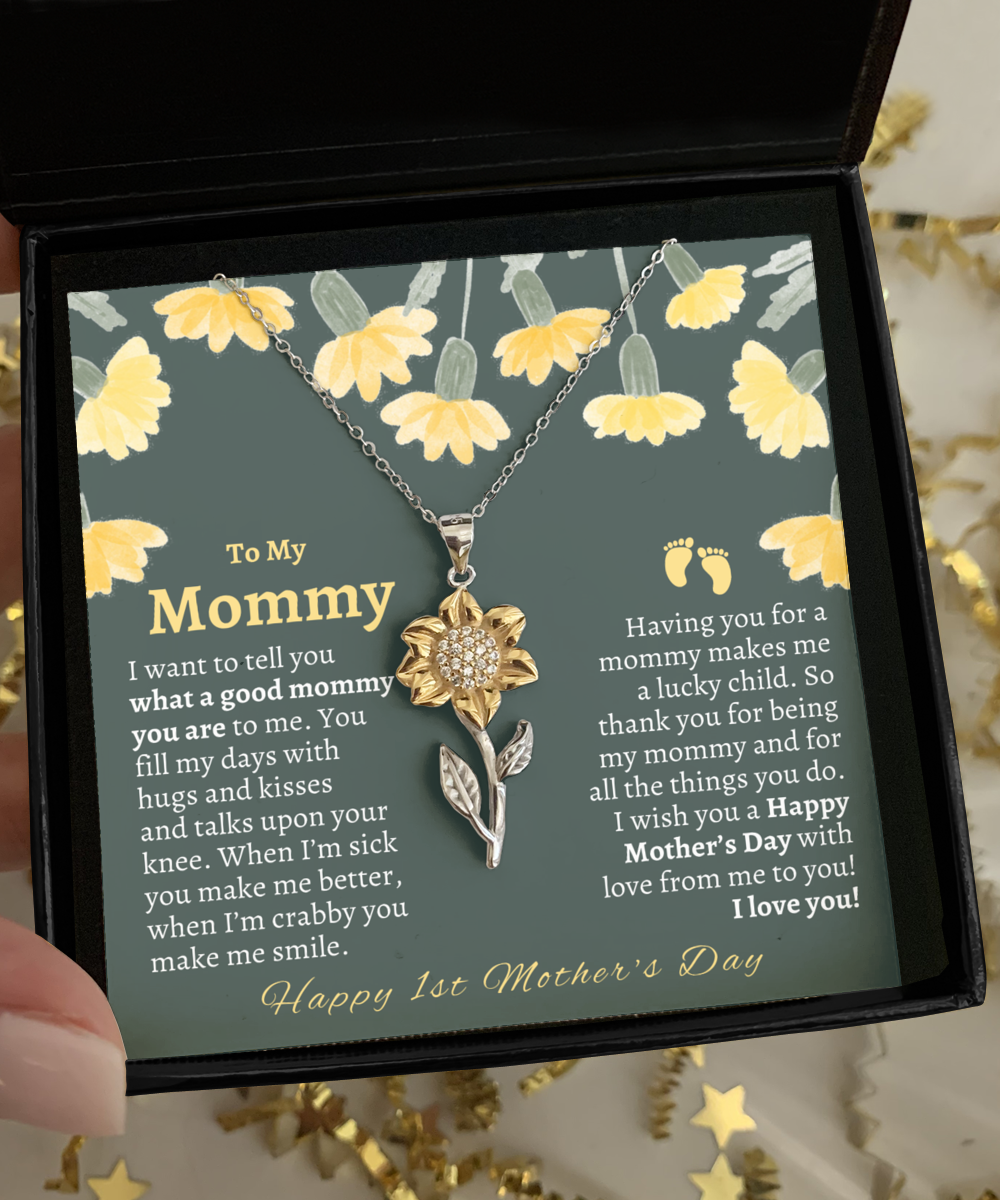 First Time Mom Mothers Day Sunflower Necklace Gift