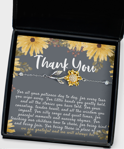 Thank You Sunflower Bracelet, Baby Sitter Appreciation Gift, Baby Sitter Gift, Baby Sitter Birthday Gift