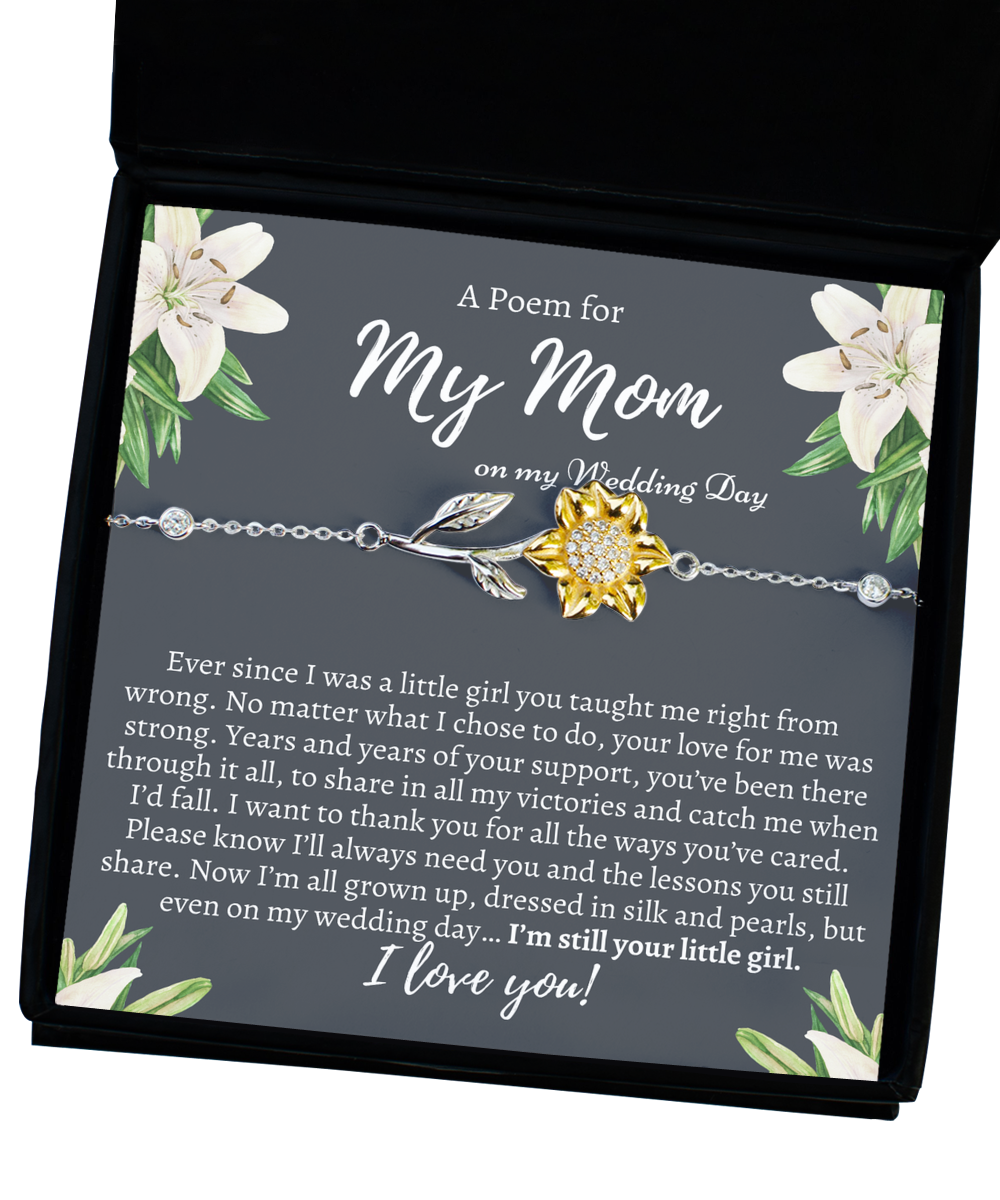 To My Mother on my wedding day, Mother of the Bride Gift from Daughter, Mom Wedding Gift, Sunflower Bracelet