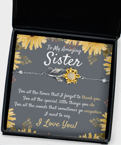 Mothers Day Gift for Sister, Sunflower Bracelet, Sister Mothers Day Gift, Sister Gift on Mothers Day, Cross Necklace, Unique Gift for Sister, Jewelry Gift