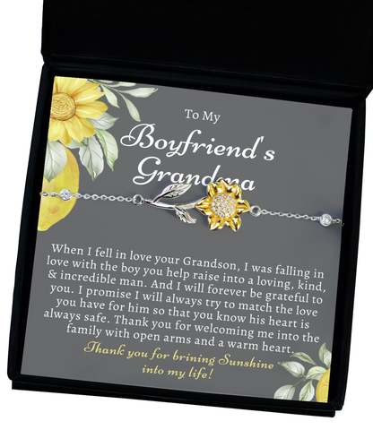 To My Boyfriends Grandma, Boyfriend Grandmother Gift, Sunflower Bracelet, Birthday, Mothers Day