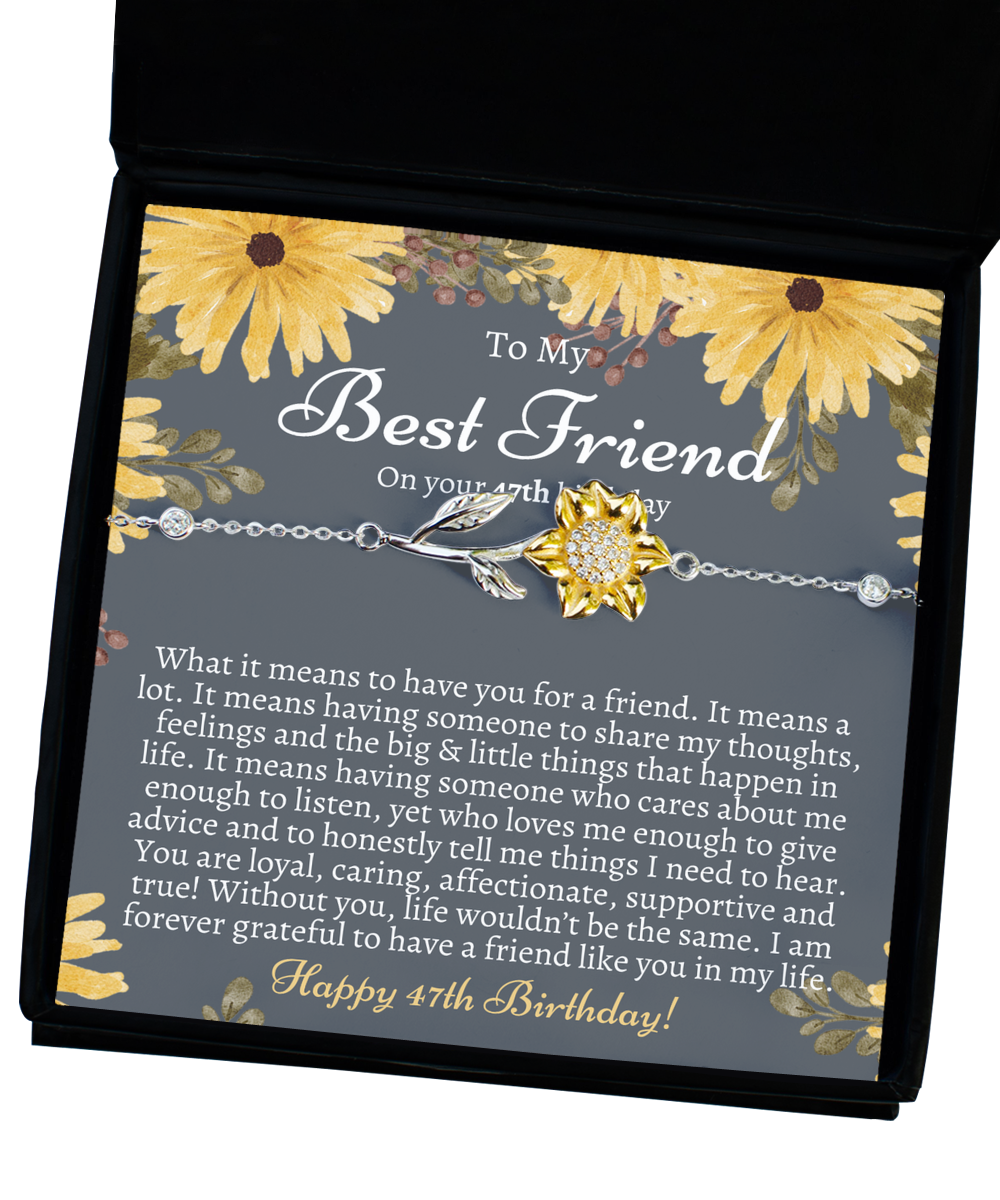 Gift For Best Friend 47th Birthday - Sterling Silver 925 Sunflower Bracelet