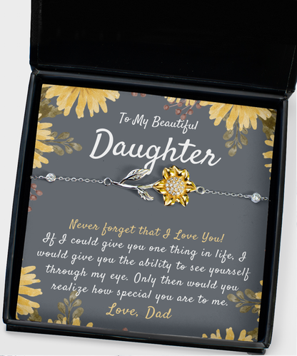 To My Daughter, Never Forget That I Love You, Daughter Birthday Gift, Daughter Wedding Gift, Daughter Sunflower Bracelet, Touching Daughter Gift