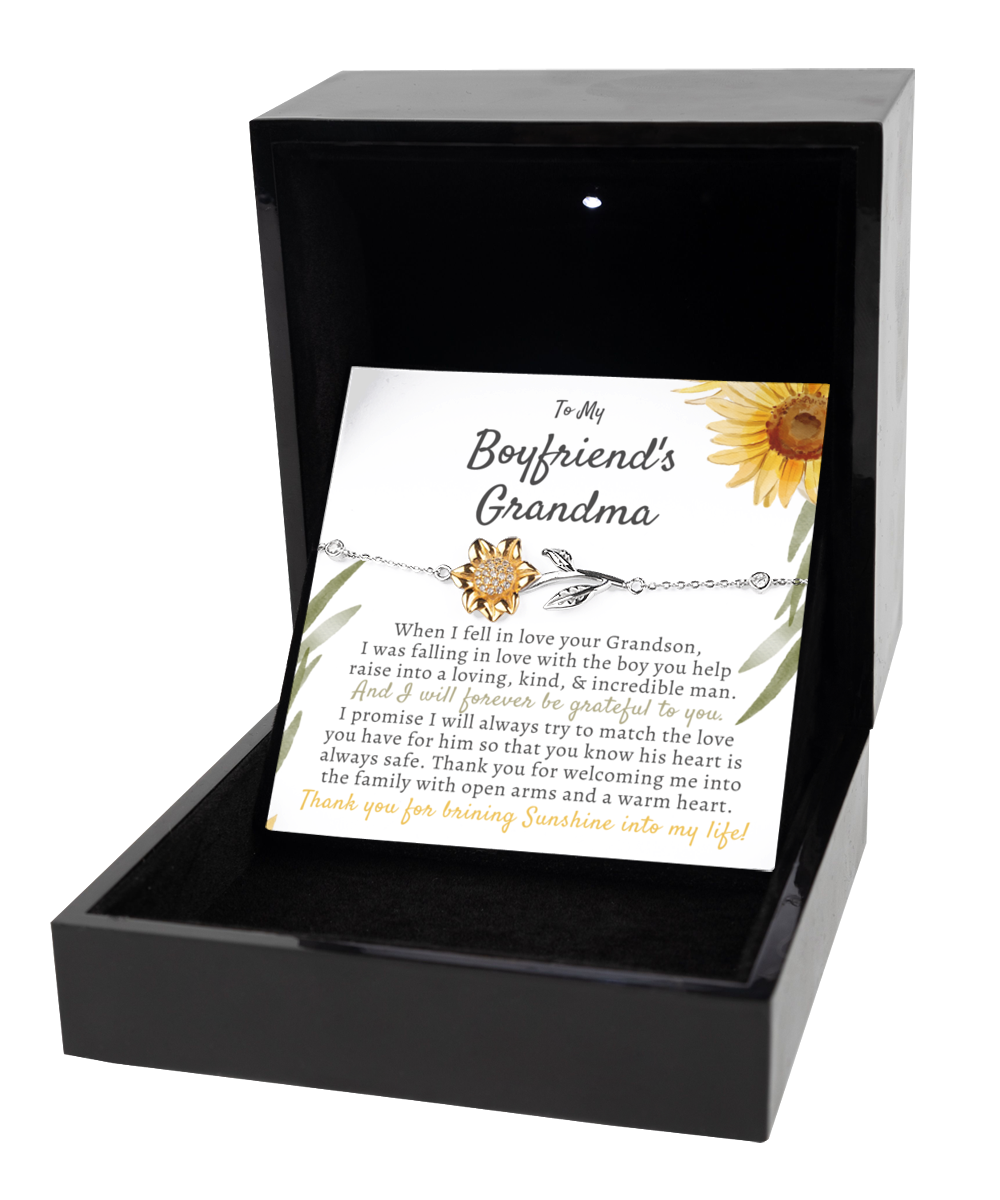 To My Boyfriends Grandma, Boyfriend Grandmother Gift, Sunflower Bracelet, Birthday, Mothers Day