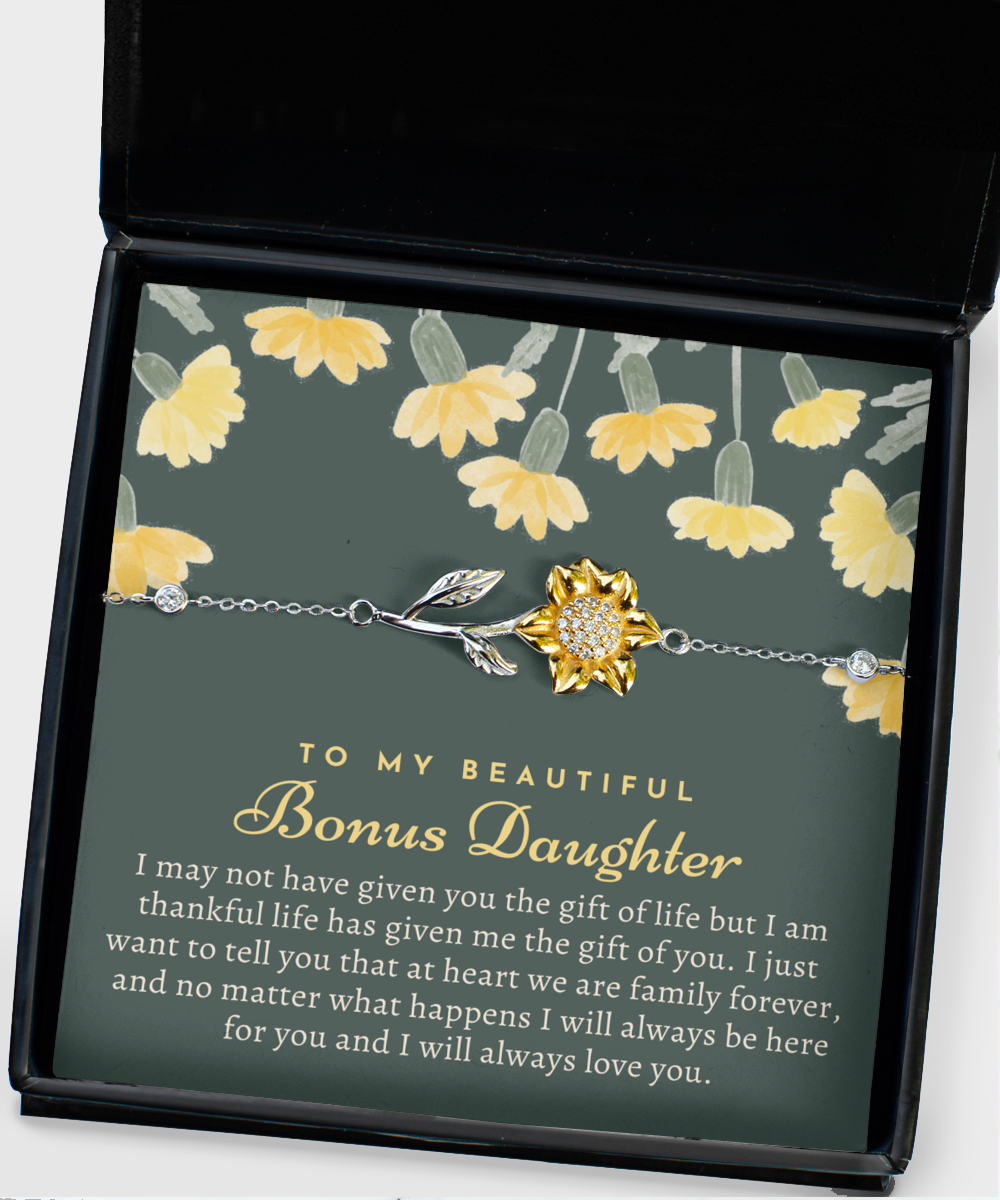 To My Beautiful Bonus Daughter, Bonus Daughter Sunflower Bracelet, Stepdaughter Bracelet, Bonus Daughter Custom Gift, Jewelry, Birthday Gift