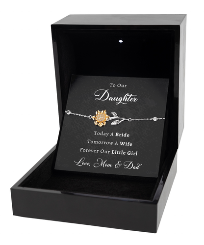 Daughter Wedding Day Gift from Mom & Dad, Our Daughter Wedding Gift, Sunflower Bracelet Silver 925