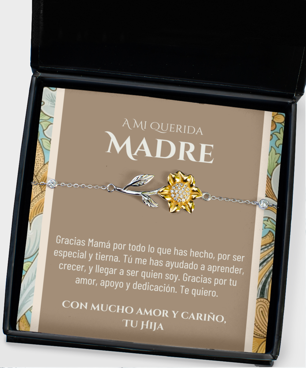 Gift for Mom Spanish, Regalo Para El Poema De Mamá, Regalo de cumpleaños de mamá española, Pulsera de Girasol