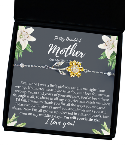 To My Mother on my wedding day, Mother of the Bride Gift from Daughter, Mom Wedding Gift, Sunflower Bracelet