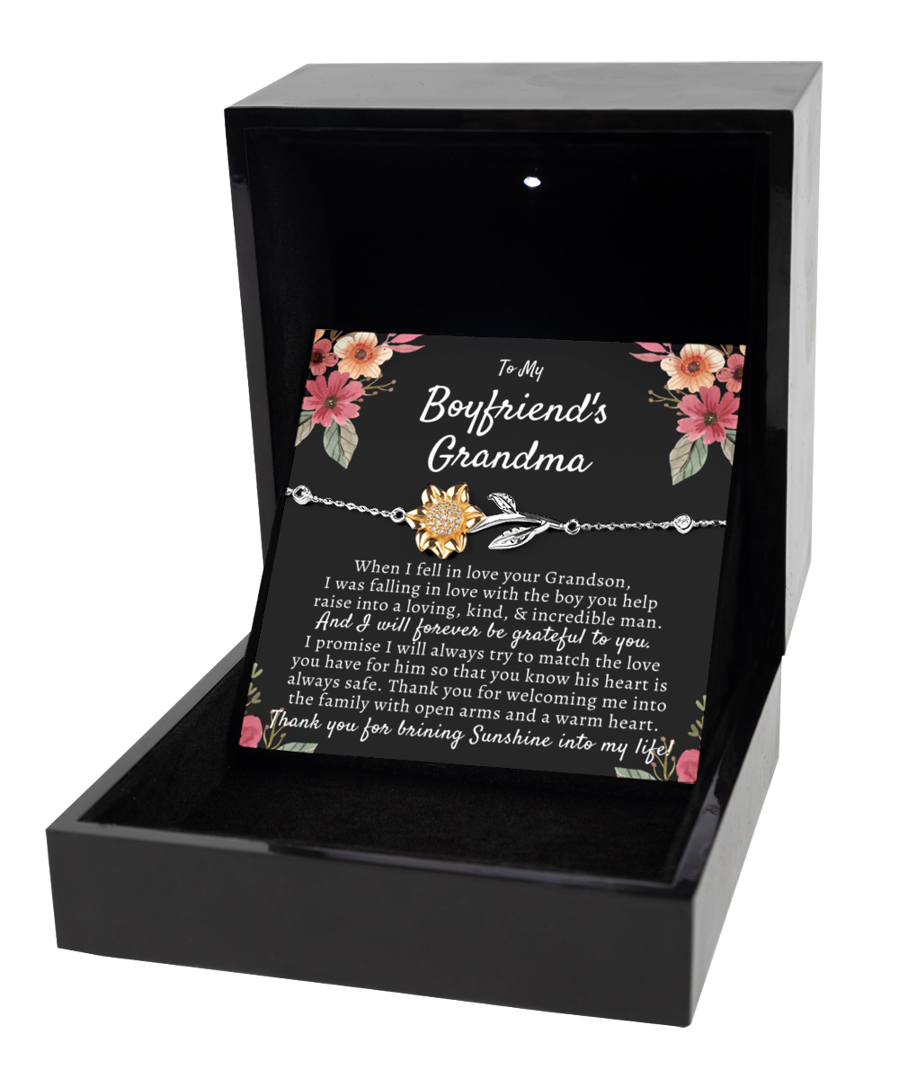 To My Boyfriends Grandma, Boyfriend Grandmother Gift, Sunflower Bracelet, Birthday, Mothers Day