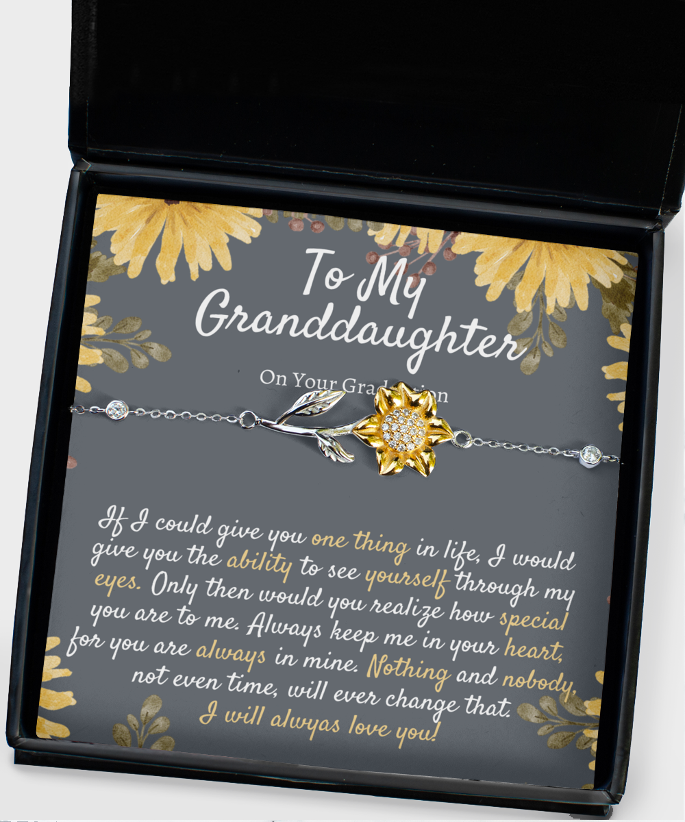 Granddaughter Gifts From Grandma or Grandpa, Granddaughter Graduation Jewelry with Message Card, Sunflower Bracelet Gift Box