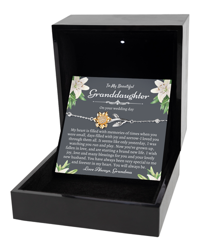 To My Granddaughter on Her Wedding Day, Granddaughter Wedding Gift from Grandma, Sunflower Bracelet, Silver 925, Heartfelt Gift for Granddaughter