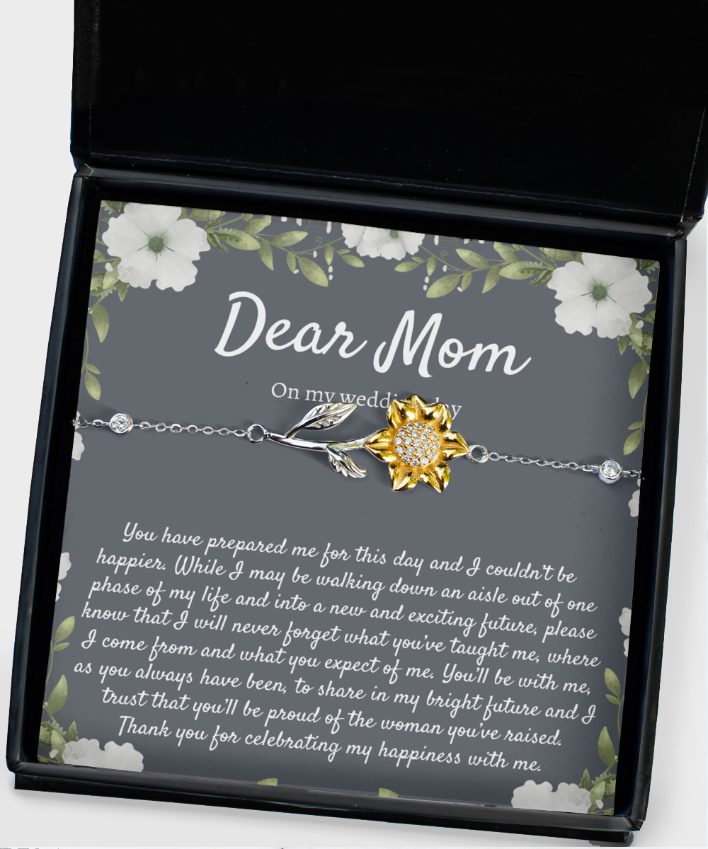 Gift for Mom from Bride on Wedding Day, Wedding Day Gift for Mom from Bride, Bride to Mom Sunflower Bracelet Gift, Mother of the Bride Gift