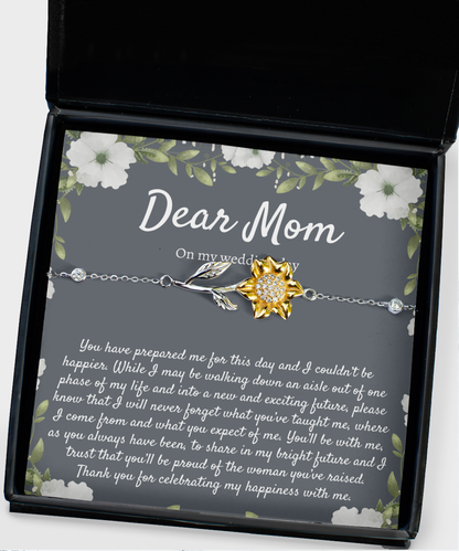 Gift for Mom from Bride on Wedding Day, Wedding Day Gift for Mom from Bride, Bride to Mom Sunflower Bracelet Gift, Mother of the Bride Gift