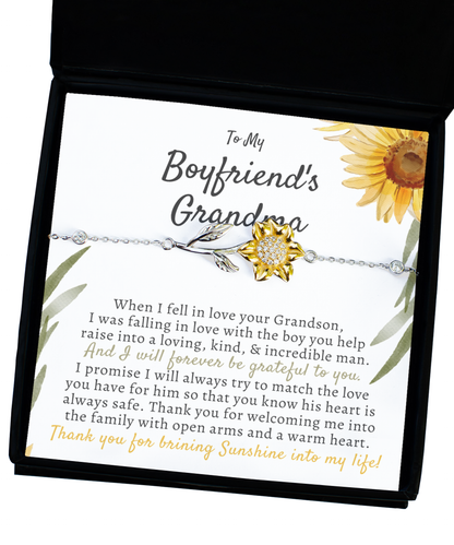 To My Boyfriends Grandma, Boyfriend Grandmother Gift, Sunflower Bracelet, Birthday, Mothers Day