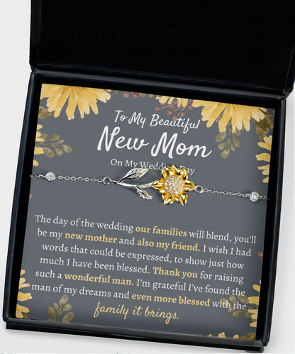 New Mom Wedding Day Gift, Mother of the Groom Gift from Bride, Sunflower Bracelet for Mother In Law Wedding Gift