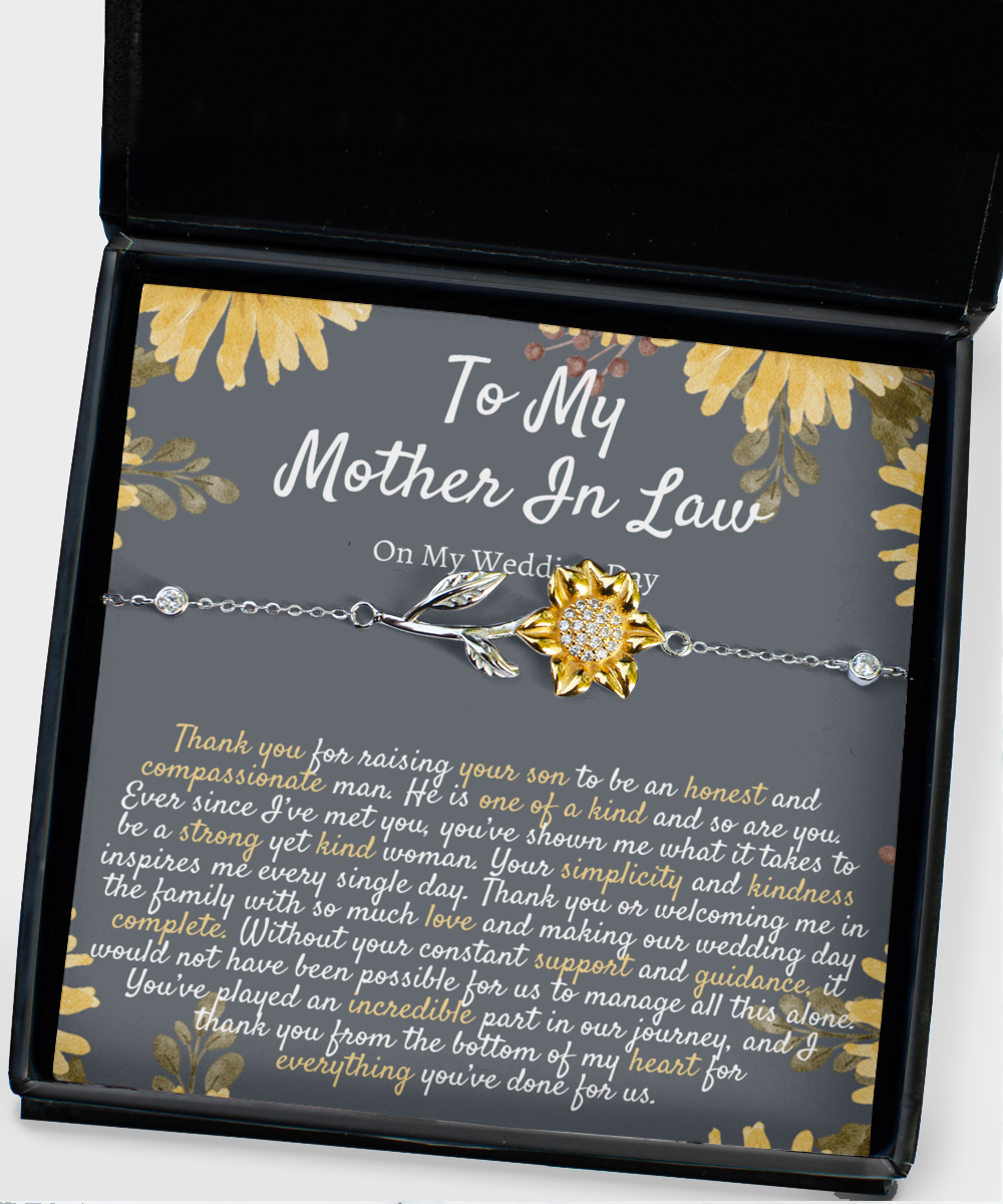 Mom in Law Sunflower Bracelet Gift on Wedding Day, Mother in Law Wedding Gift from Daughter in Law, Silver 925, Meaningful Gift, Unique Gift