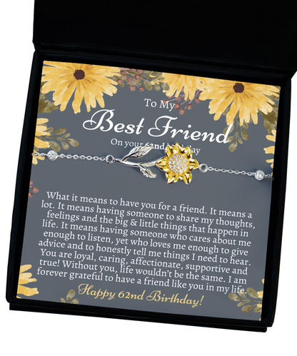 Gift for best friend 62nd birthday, 62nd birthday gift for her, Meaningful best friend 62nd birthday bracelet, Unique gifts 62nd birthday